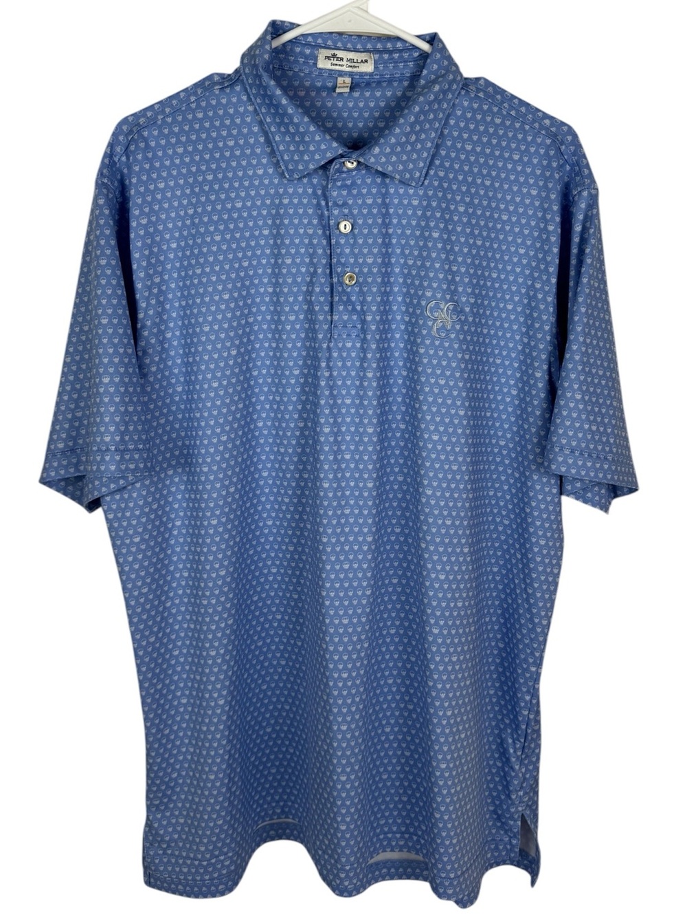 Peter Millar Men's Blue Skull Patterned Short Sleeve Polo Shirt Size Large